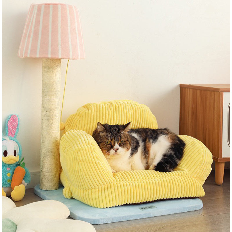 PurLab yellow cat sofa with lamp scratcher post pet bed