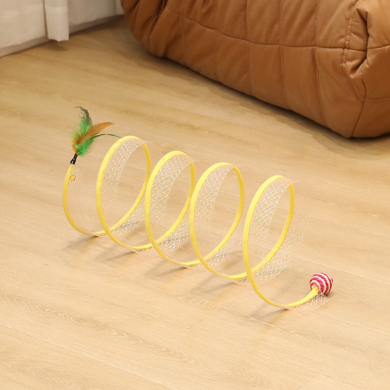 Cat tunnel toy soft tunnel with feather pet toy spring light tunnel