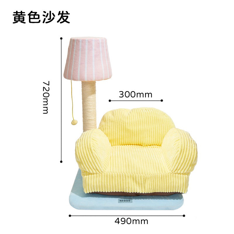PurLab yellow cat sofa with lamp scratcher post pet bed