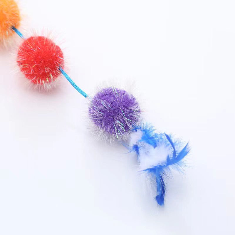 Fluffy ball and felt star ⭐️ Cat Teaser with feather and ball stick and caser wand pet toy