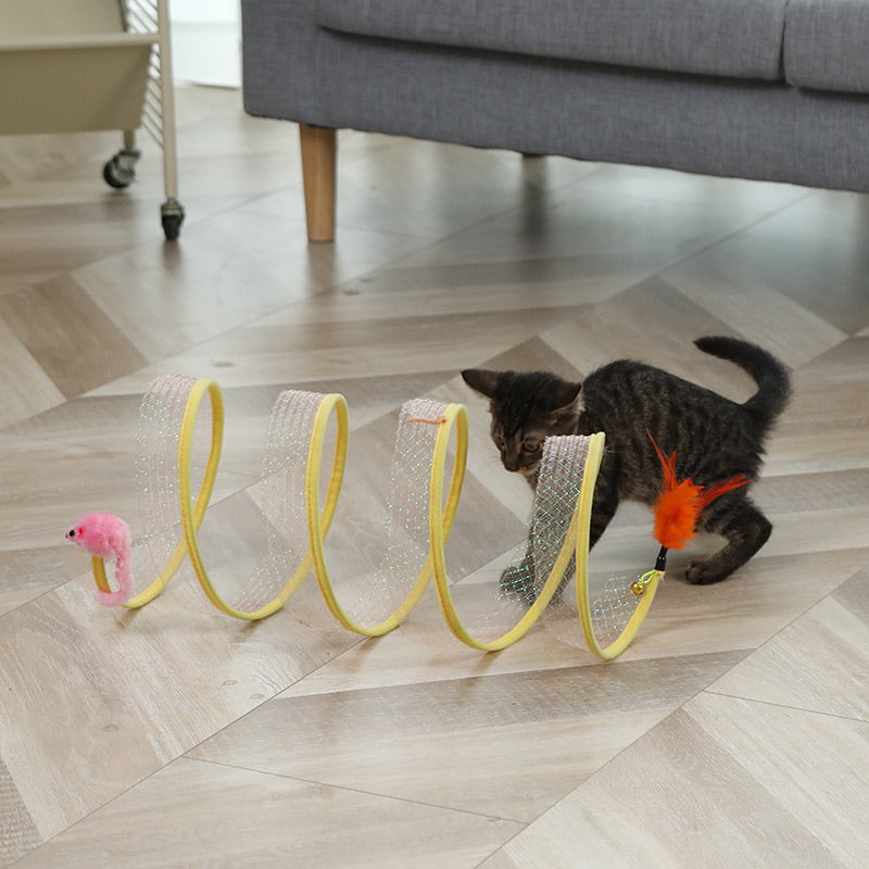 Cat tunnel toy soft tunnel with feather pet toy spring light tunnel