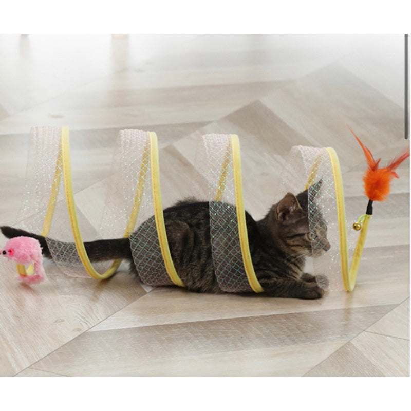 Cat tunnel toy soft tunnel with feather pet toy spring light tunnel