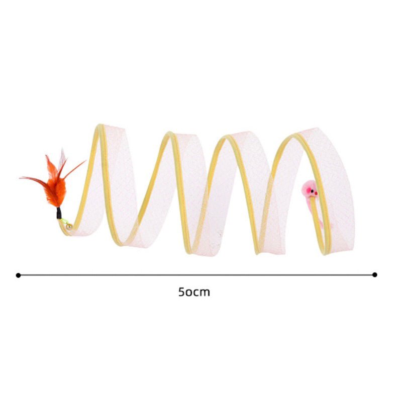Cat tunnel toy soft tunnel with feather pet toy spring light tunnel