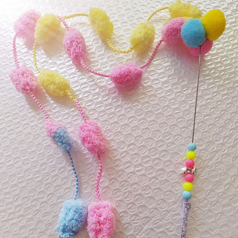 Cat Teaser Wand stick 🦯 interactive toy fluffy ball with bell