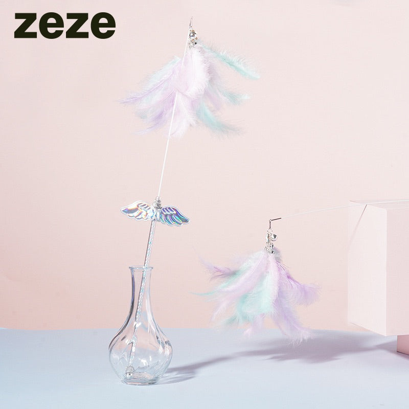 Zeze dreamy Cat teaser angel with goose feather interactive pet toy wand stick
