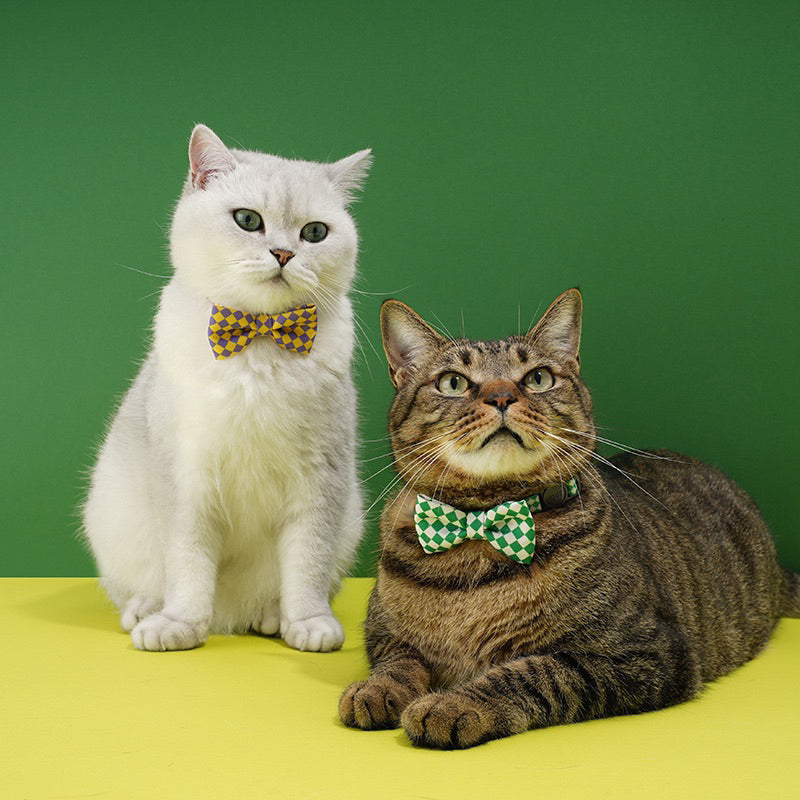 Zeze Pet bowtie bow tie Cat Dog collar necklace yellow green grid