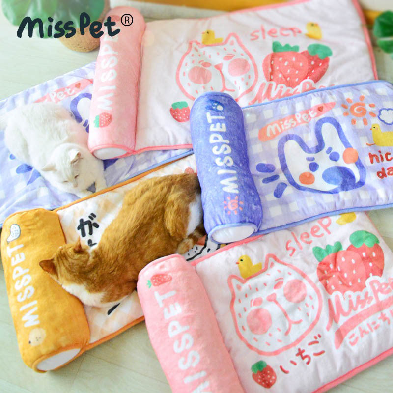 MissPet Warm soft bed with pillow Cat bed sleeping pet pad