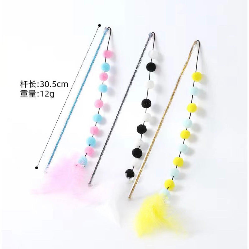 Cat teaser with elastic ball and feather chain 30cm wand stick chaser pet toy