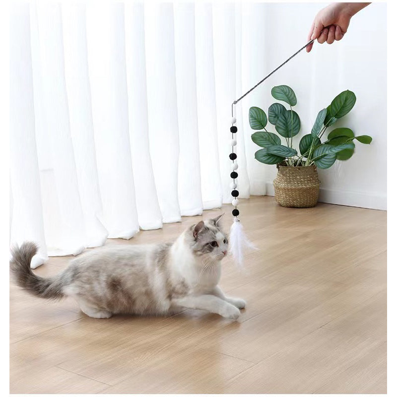 Cat teaser with elastic ball and feather chain 30cm wand stick chaser pet toy