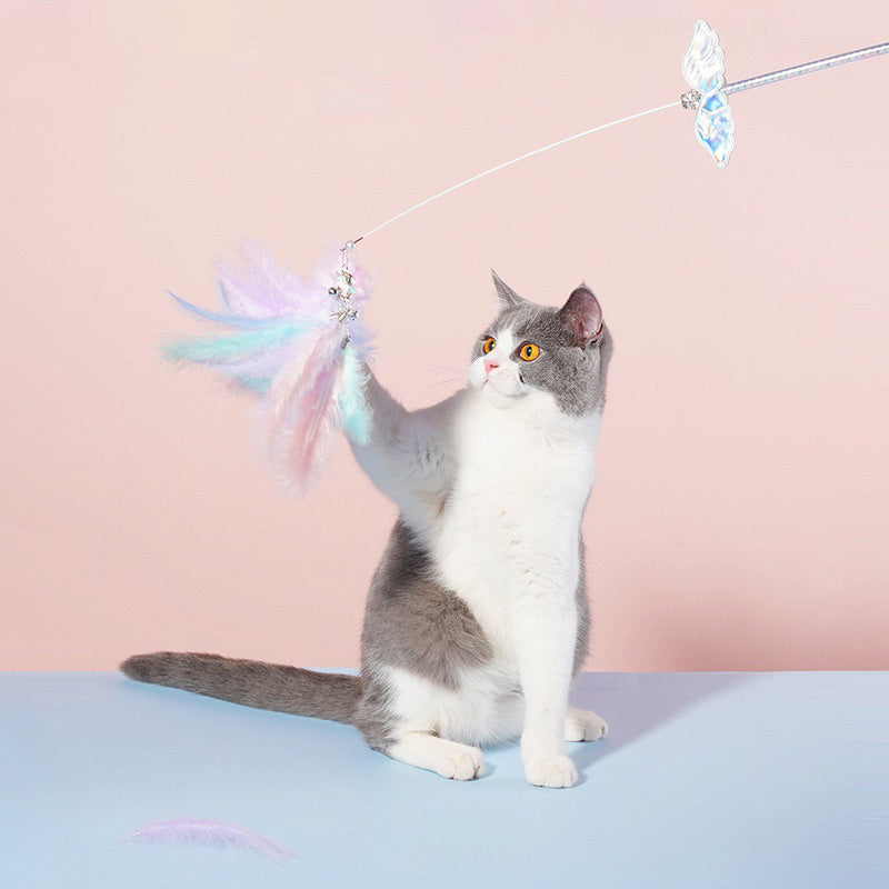 Zeze dreamy Cat teaser angel with goose feather interactive pet toy wand stick