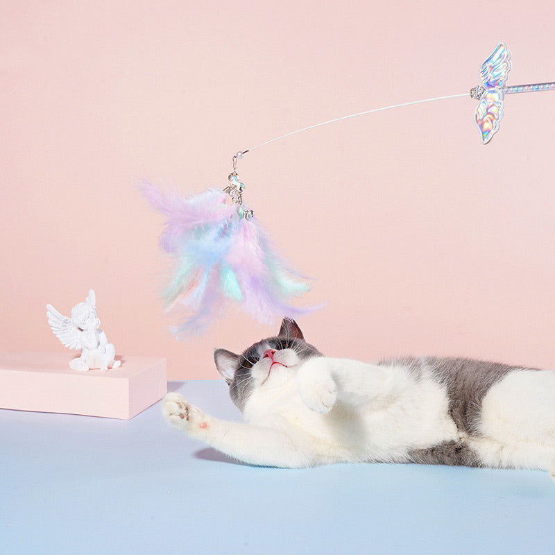 Zeze dreamy Cat teaser angel with goose feather interactive pet toy wand stick