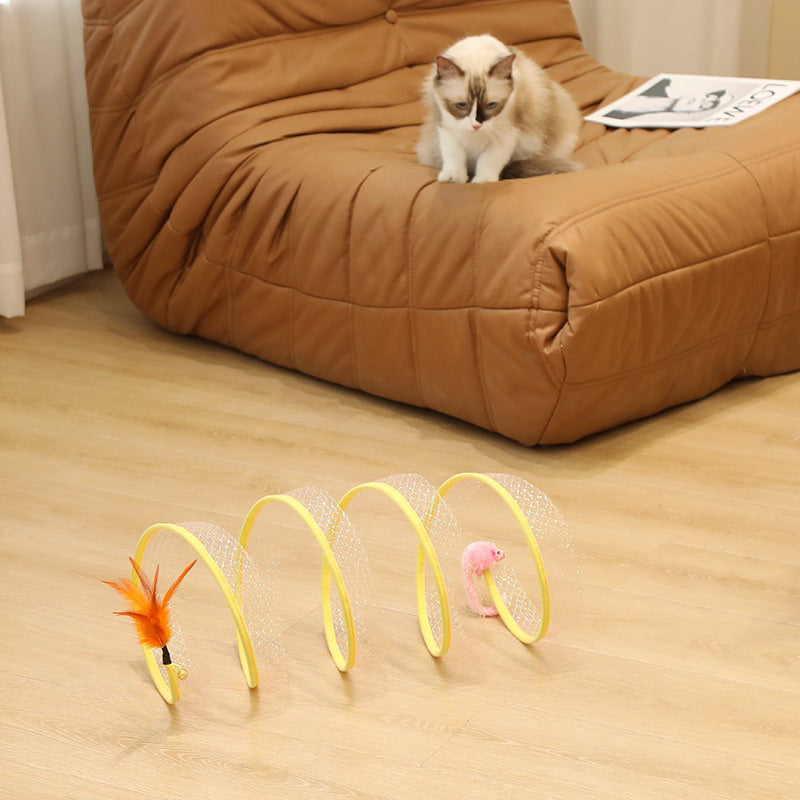 Cat tunnel toy soft tunnel with feather pet toy spring light tunnel