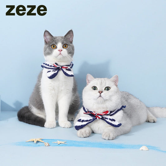 Zeze Cat Collar Dog necklace pet Navy design Tie