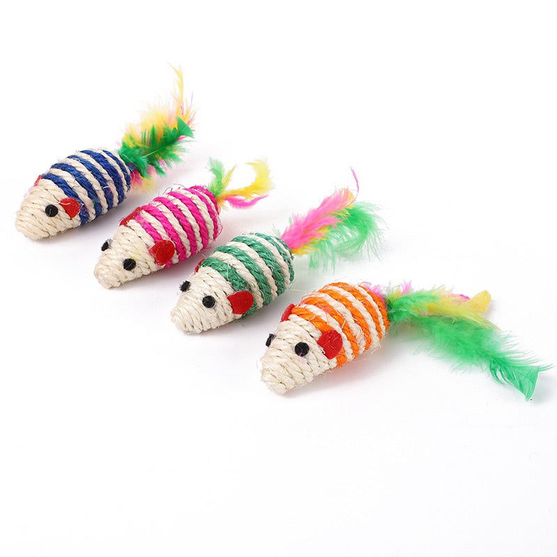 Sisal mice mouse Cat toy pet toy wi the feather tail chaser
