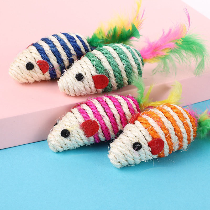 Sisal mice mouse Cat toy pet toy wi the feather tail chaser