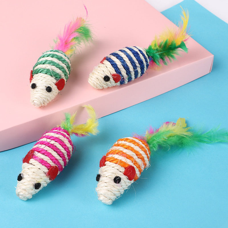 Sisal mice mouse Cat toy pet toy wi the feather tail chaser