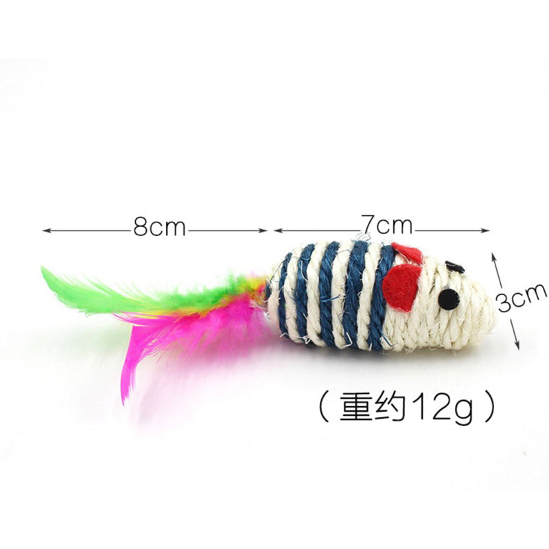 Sisal mice mouse Cat toy pet toy wi the feather tail chaser