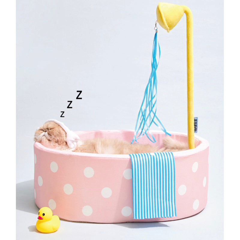 PurLab tub 🛀 cat dog pet sleeping bed pad with buildin teaser