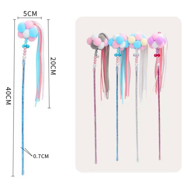Cat Teaser Wand Stick 🦯 Chaser with fluffy ball tassel bell pet toy