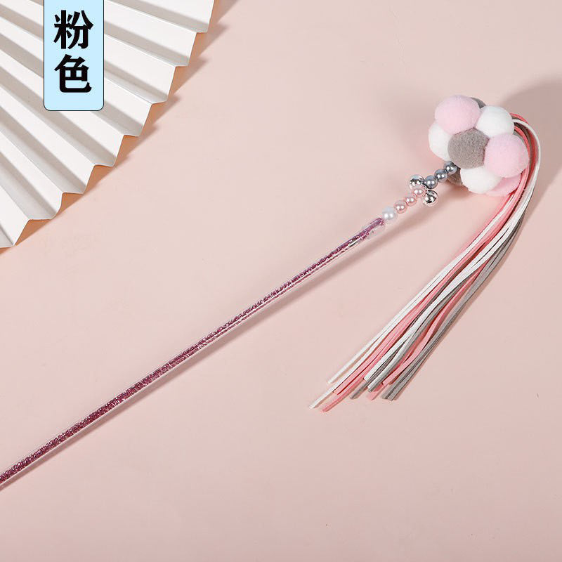 Cat Teaser Wand Stick 🦯 Chaser with fluffy ball tassel bell pet toy