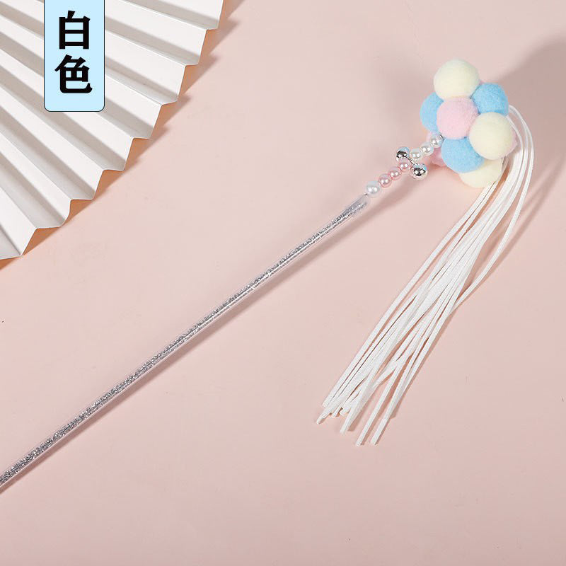 Cat Teaser Wand Stick 🦯 Chaser with fluffy ball tassel bell pet toy