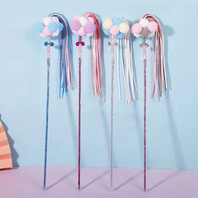 Cat Teaser Wand Stick 🦯 Chaser with fluffy ball tassel bell pet toy