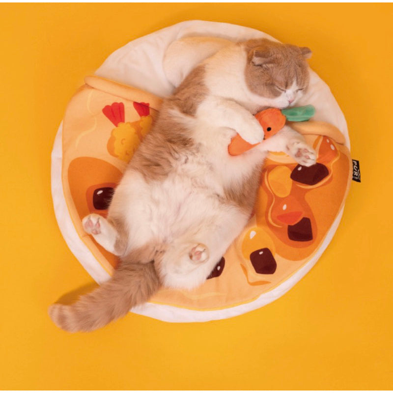 PurLab curry rice cat bed pet sleeping house mat semi closed pad