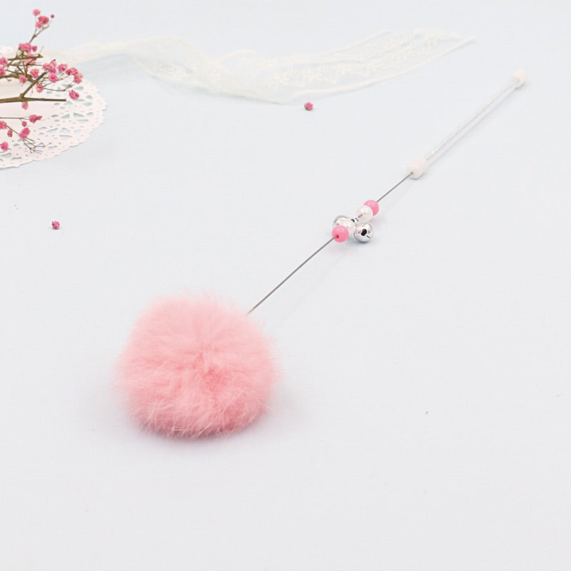 Candy fluffy ball fairy cat teaser with pearl and bell rabbit fur ball pet toy stick wand