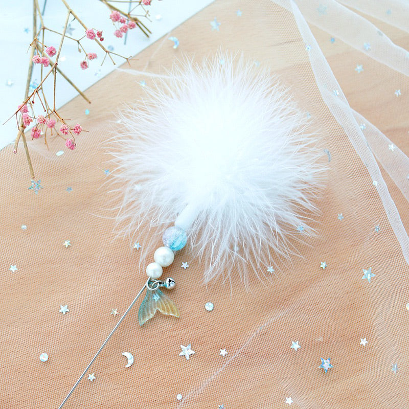 Cat teaser fluffy feather fish tail mermaids 🧜‍♀️ pet toy chaser wand stick