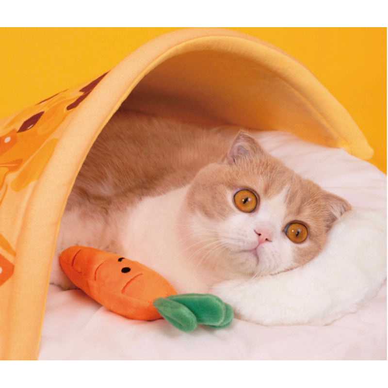 PurLab curry rice cat bed pet sleeping house mat semi closed pad