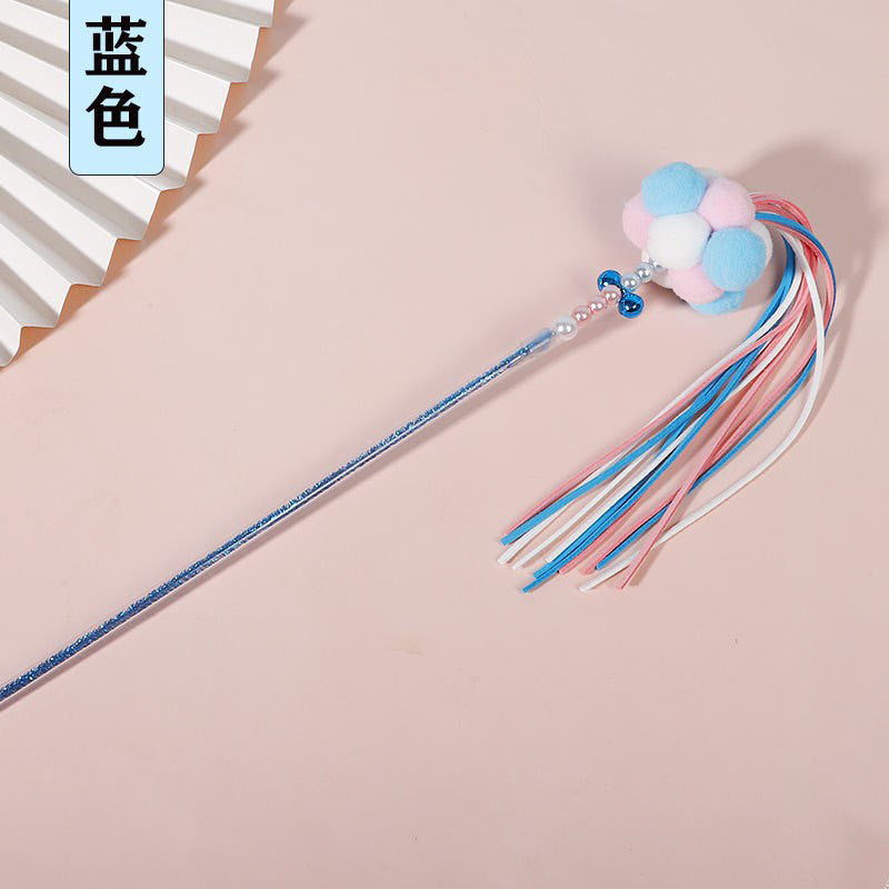 Cat Teaser Wand Stick 🦯 Chaser with fluffy ball tassel bell pet toy