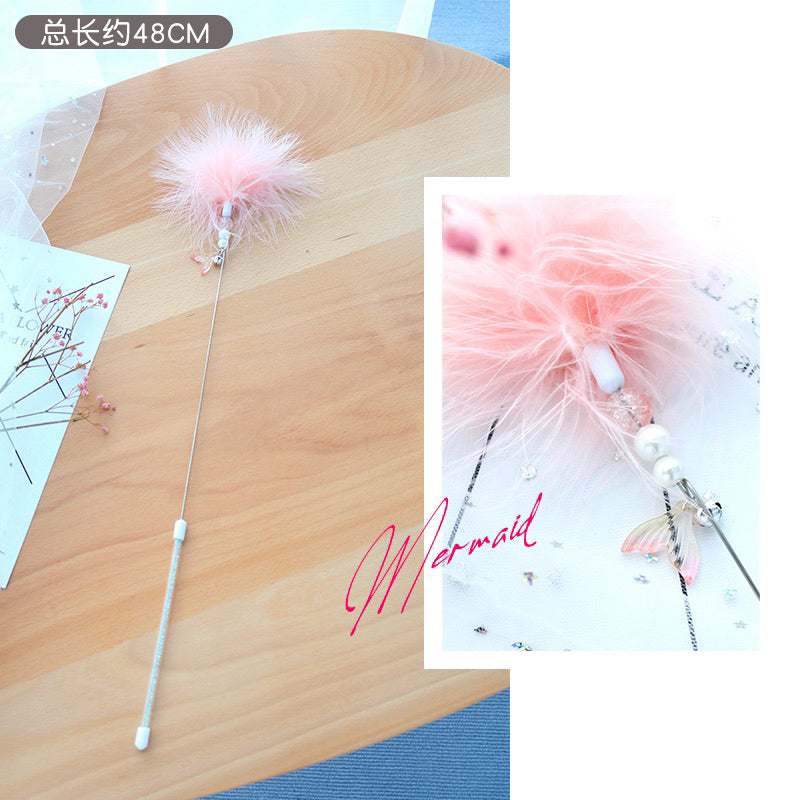 Cat teaser fluffy feather fish tail mermaids 🧜‍♀️ pet toy chaser wand stick
