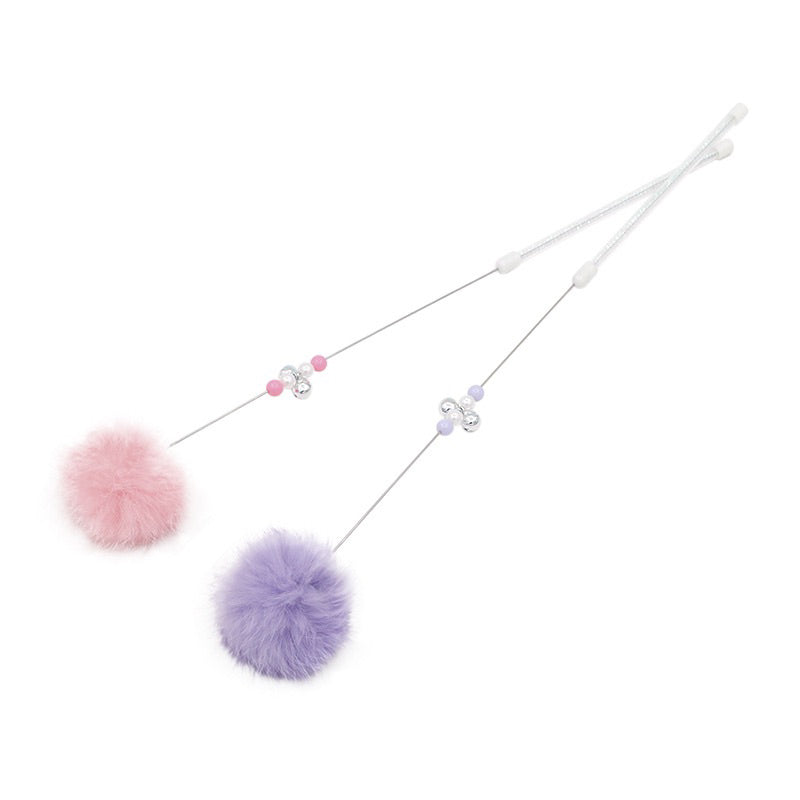 Candy fluffy ball fairy cat teaser with pearl and bell rabbit fur ball pet toy stick wand