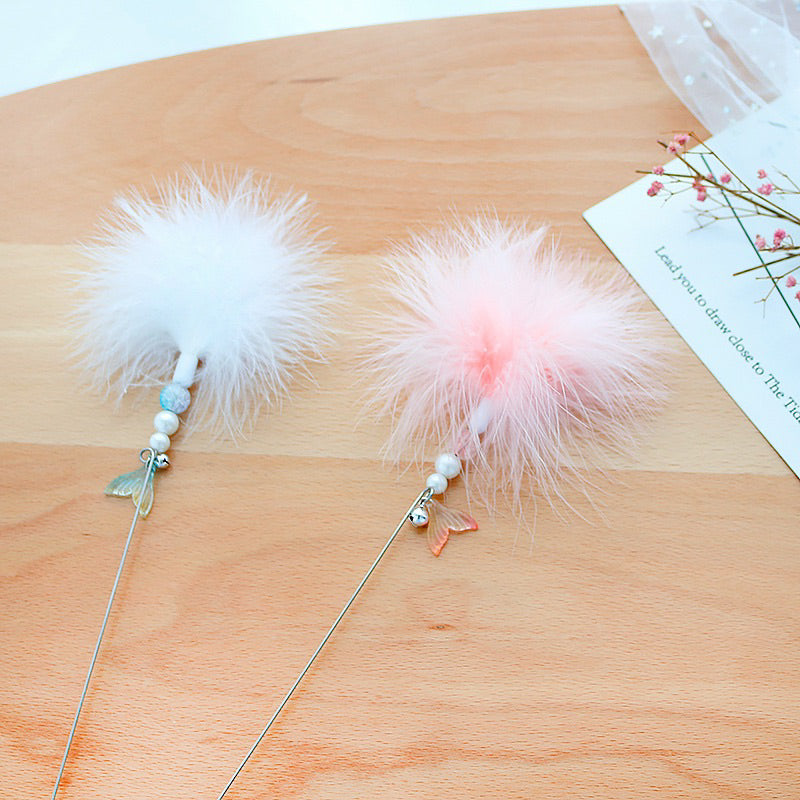 Cat teaser fluffy feather fish tail mermaids 🧜‍♀️ pet toy chaser wand stick