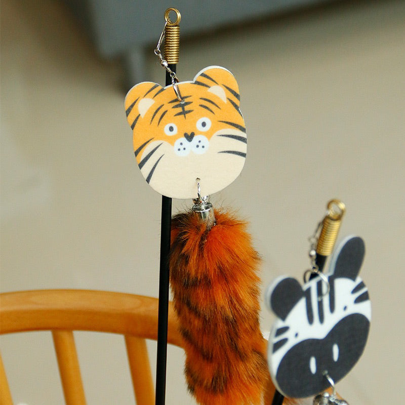 Animal series tail cat teaser pet toy wand stick chaser tiger and zebra