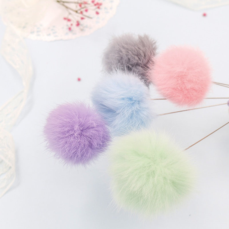 Candy fluffy ball fairy cat teaser with pearl and bell rabbit fur ball pet toy stick wand