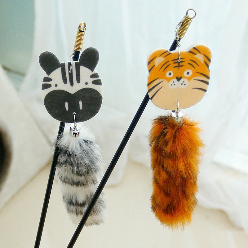 Animal series tail cat teaser pet toy wand stick chaser tiger and zebra