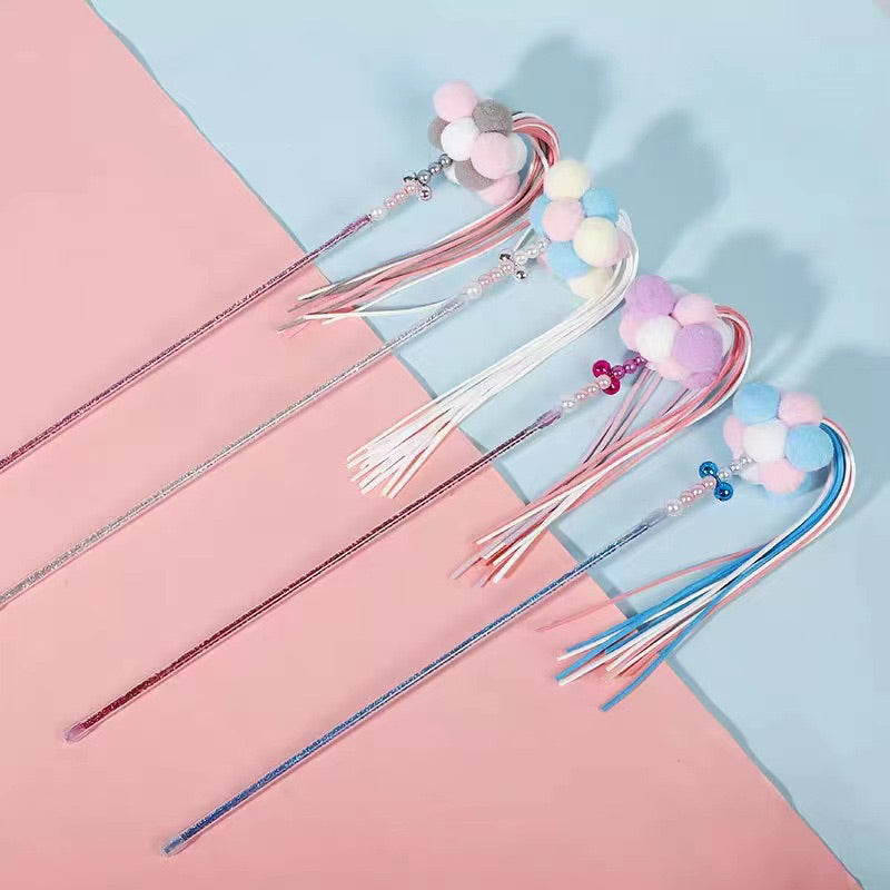 Cat Teaser Wand Stick 🦯 Chaser with fluffy ball tassel bell pet toy
