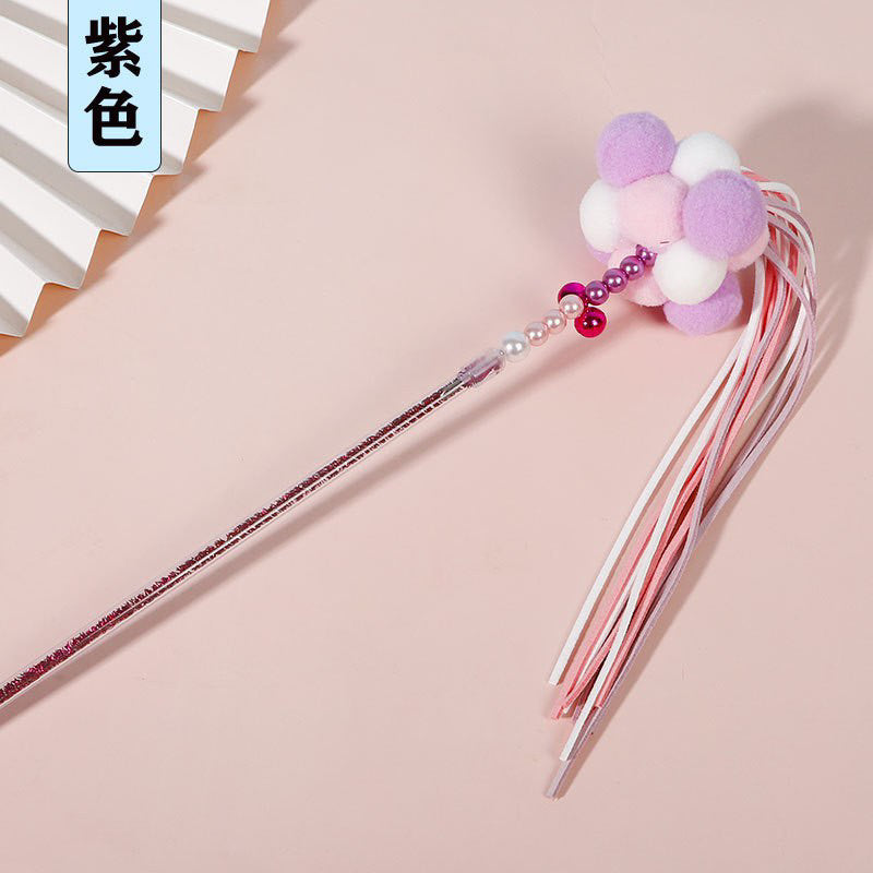 Cat Teaser Wand Stick 🦯 Chaser with fluffy ball tassel bell pet toy