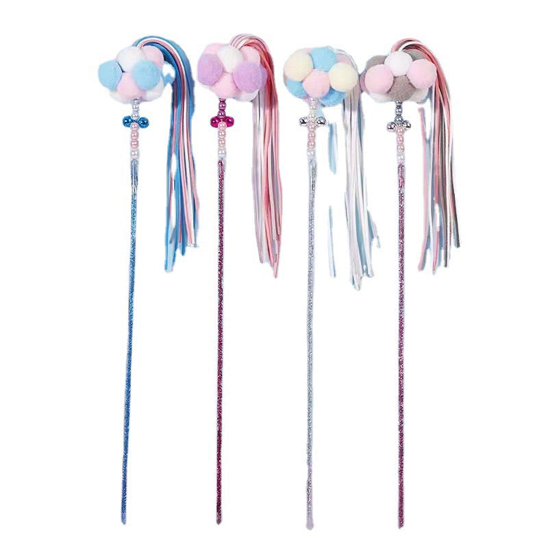Cat Teaser Wand Stick 🦯 Chaser with fluffy ball tassel bell pet toy