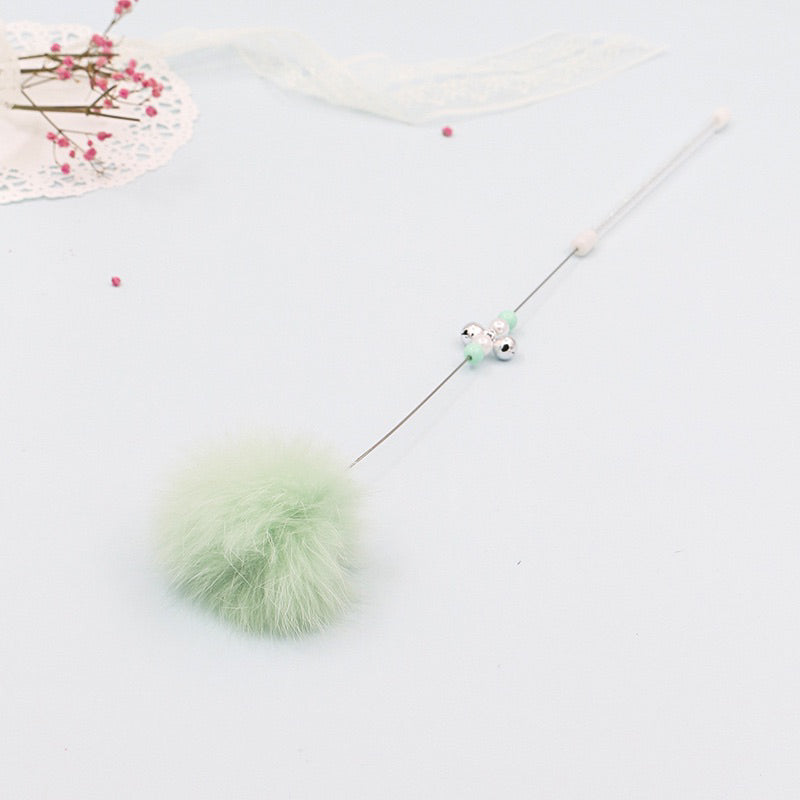 Candy fluffy ball fairy cat teaser with pearl and bell rabbit fur ball pet toy stick wand