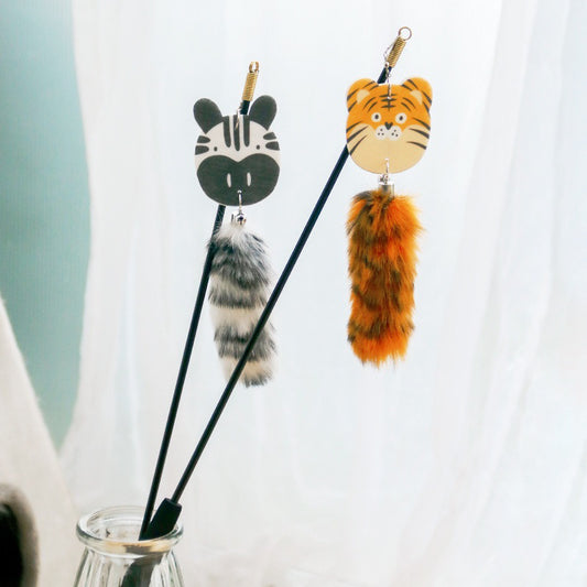 Animal series tail cat teaser pet toy wand stick chaser tiger and zebra