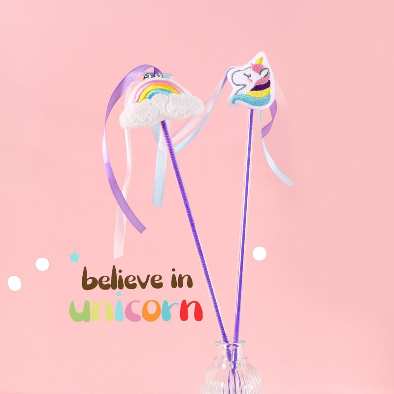 Rainbow and Unicorn Cat teaser Pet toy stick wand