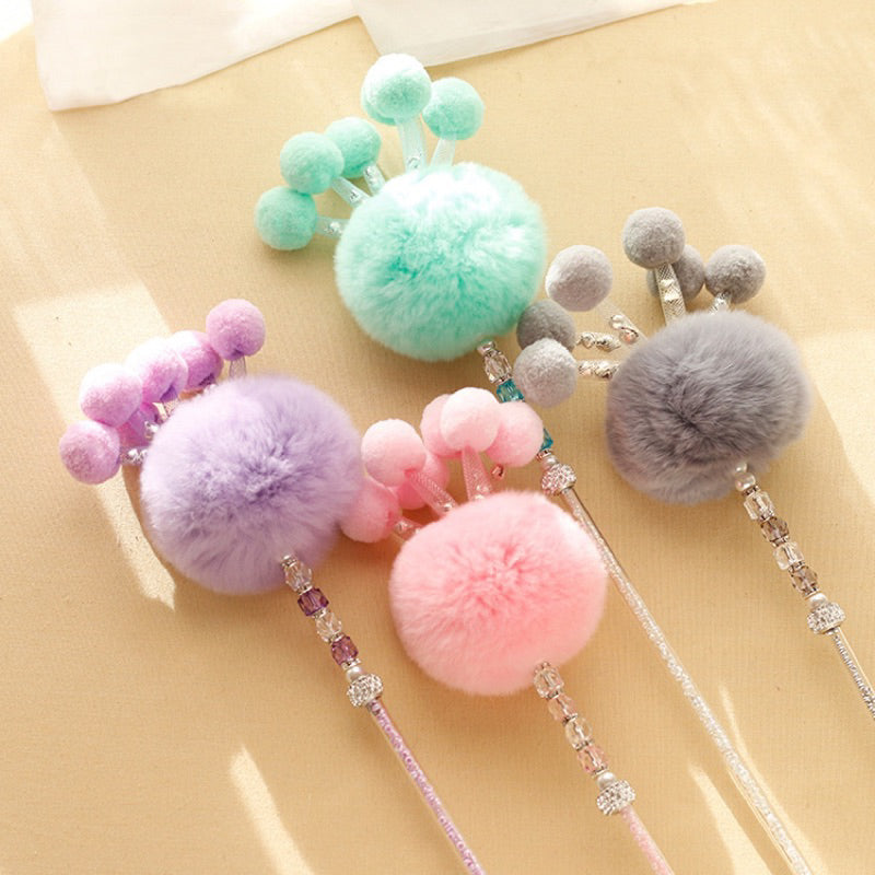Cat Teaser Rex Rabbit Fur Fluffy Ball Chaser Stick Wand