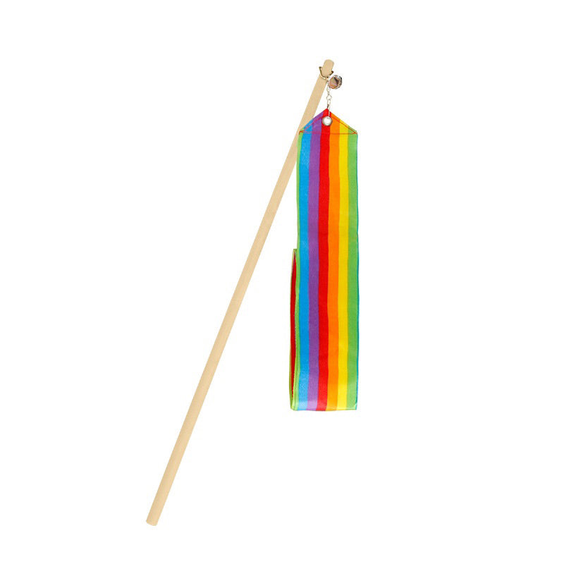 Rainbow Band 2m Long Ribbon Cat Teaser Pet Toy Chaser Wand Wood Stick