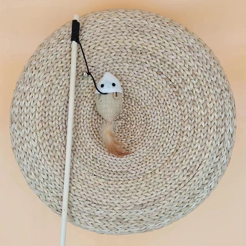 Wooden handle cat teaser with sisal rope toy chaser pet toy