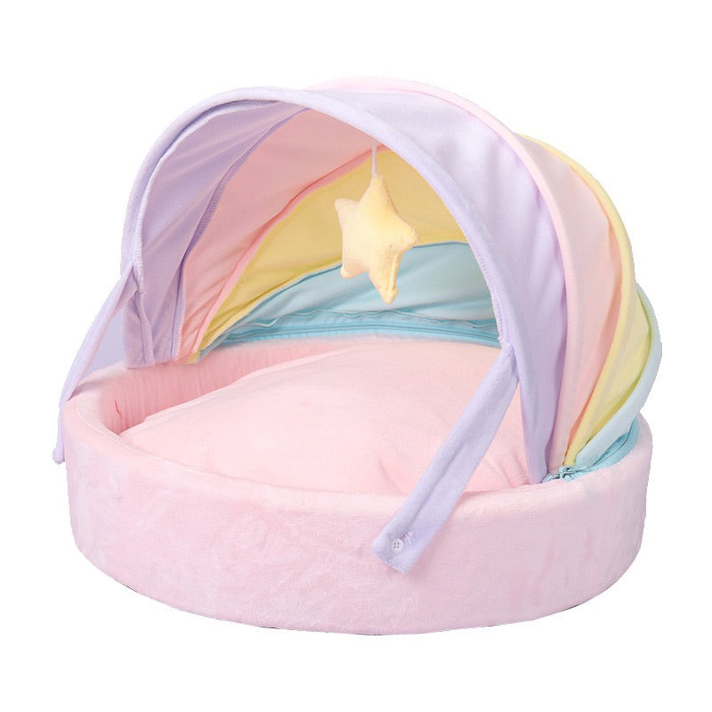 Rainbow cradle bed sofa for cat pet dog soft warm sleep pad