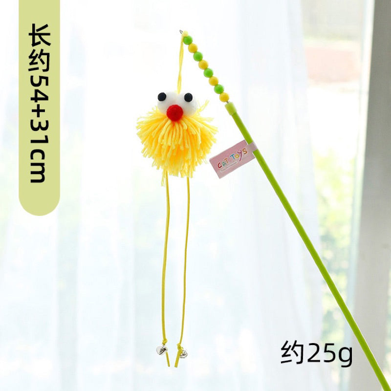 Cat Teaser toy chaser stick wand fluffy wools yarn 🧶 ball bug eye