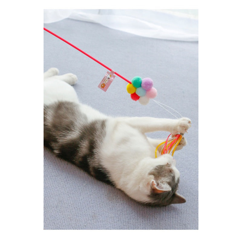Cat teaser rice ball flower tassel stick wand pet toy