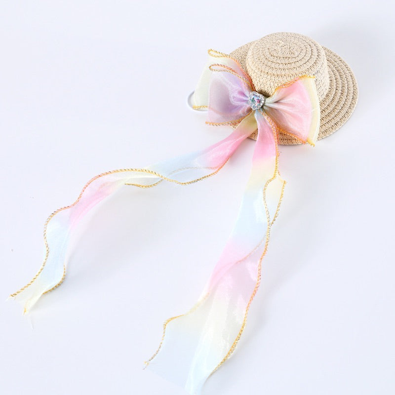 Cat hat 👒 retro straw hats pet dog accessories bow tie